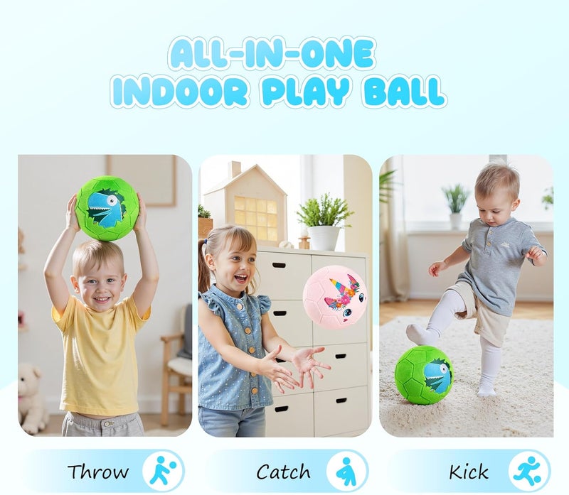 PlayZap Soft Indoor Kickball for Toddlers - 2 Pack Soccer Ball Size 3 for Babies, Toddlers & Kids - Soccer Gift & Soft Plush Sensory Toy for First Birthday/Ages 1-3 & 3-8 - Unicorn/Dinosaur Design - Image 3